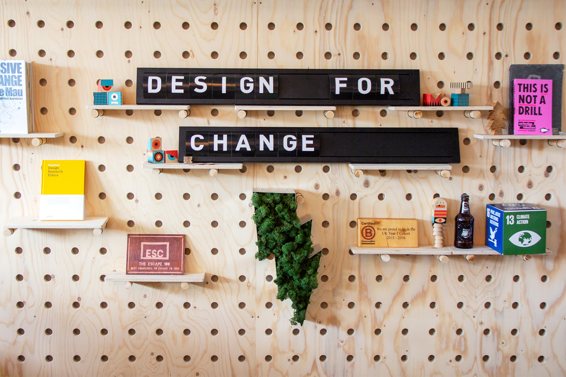 inspiration wall in sustainable design studio in Cornwall