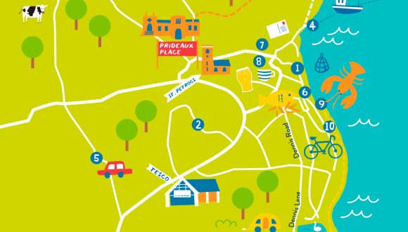 illustrated map of padstow for dennis cove campsite