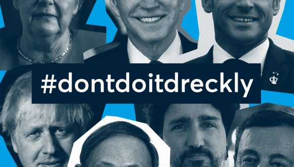 the leaders of the G7 countries with the tag line don't do it dreckly