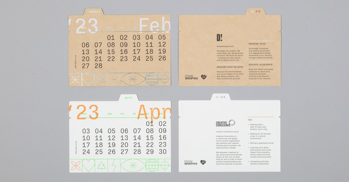 Creative activism in the Change WithPrint calendar. Prompts from Creative Conscience and Design Declares!