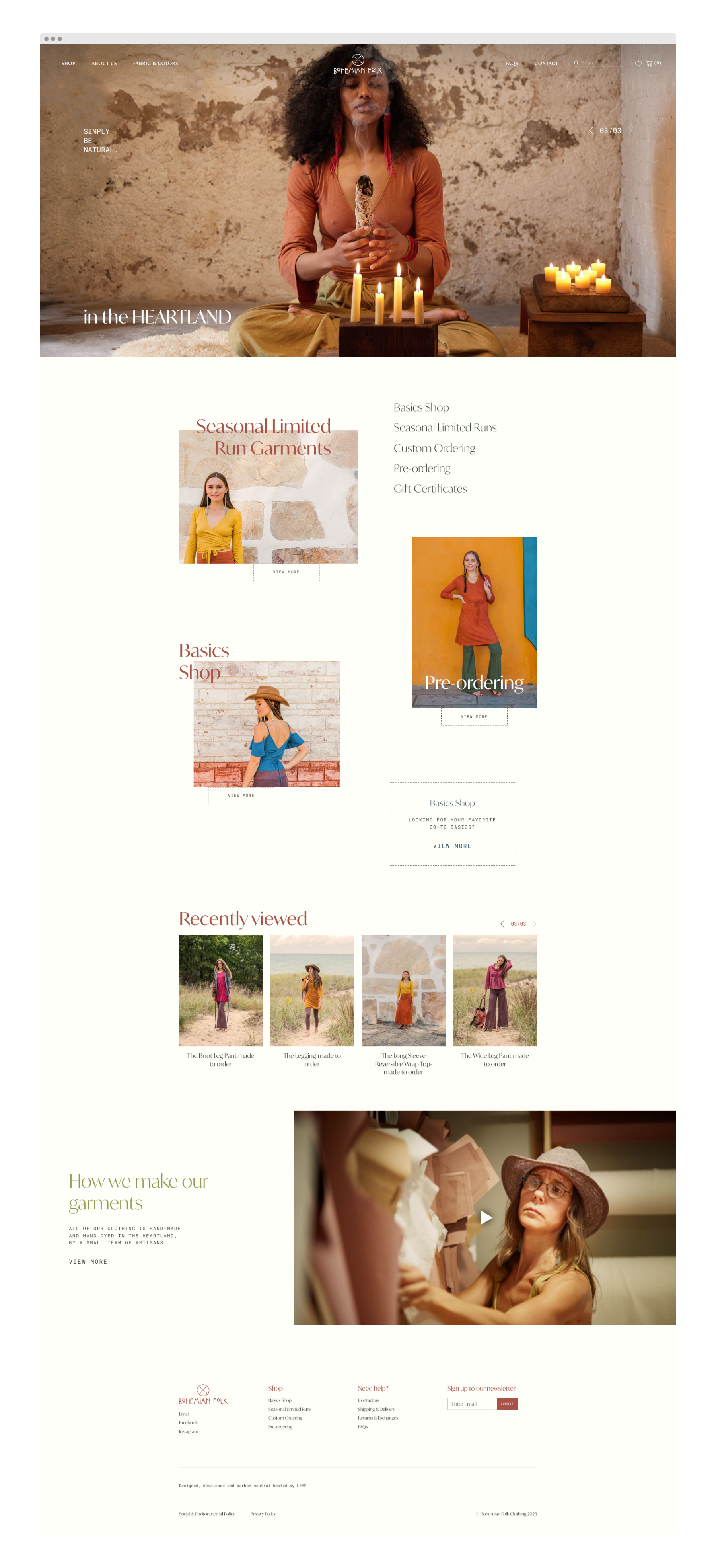 A full page mockup of the Bohemian Folk website homepage