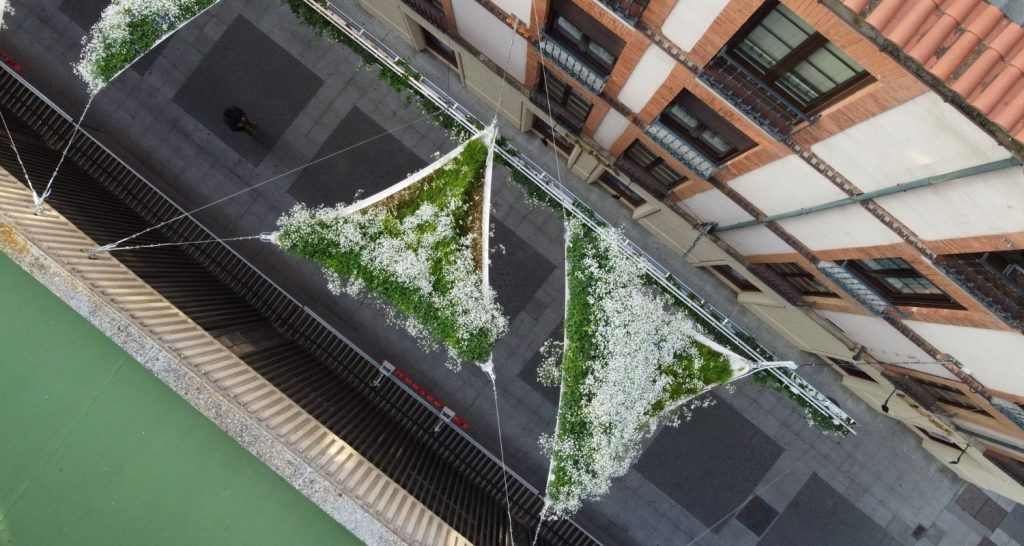 Green shades with living vegetation over a street in Valladolid