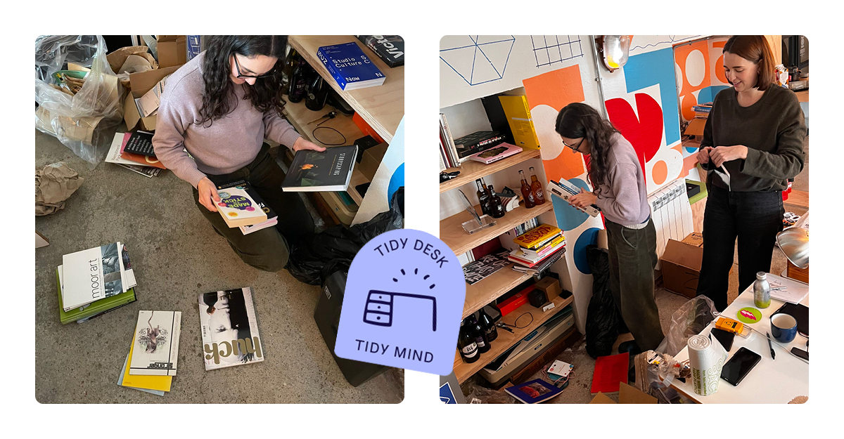 people cleaning and sorting books in an offfice